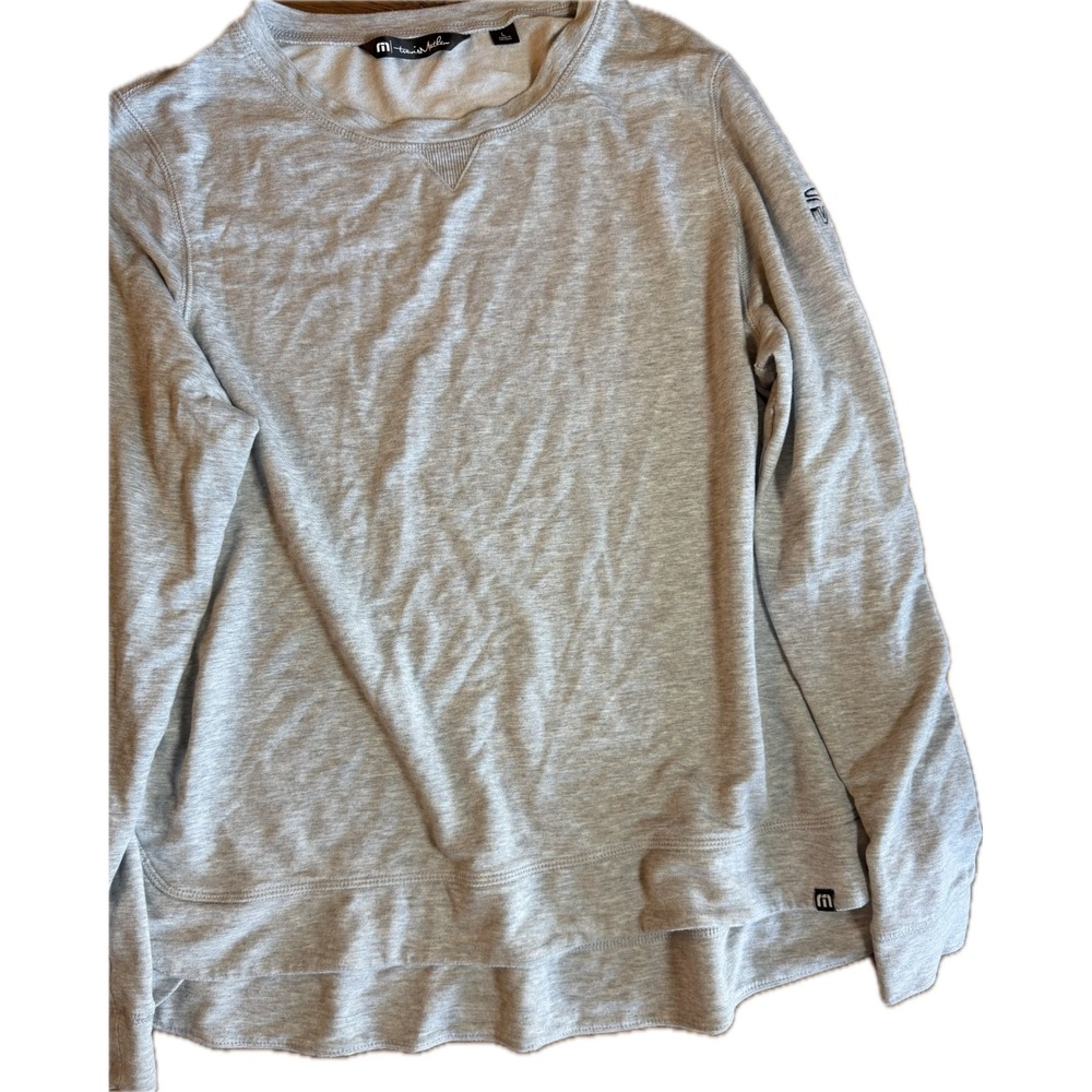 TravisMathew Mens Heather Grey Crewneck Sweatshirt ITW Global Brands Logo Large